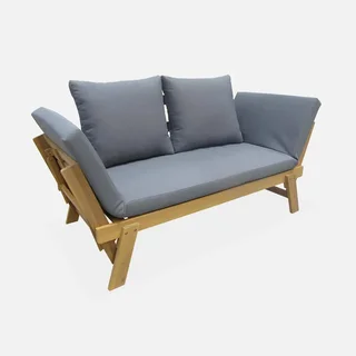 Panchina da giardino in legno di acacia 2-3 posti con braccioli pieghevoli e cuscino sfoderabile 8cm - Collezione Jalance