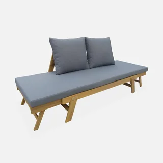 Panchina da giardino in legno di acacia 2-3 posti con braccioli pieghevoli e cuscino sfoderabile 8cm - Collezione Jalance