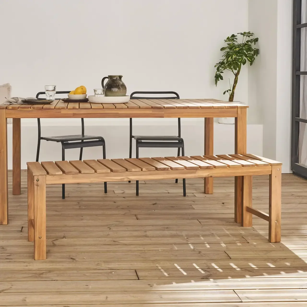 Banc de jardin bois acacia massif 2-3 places extérieur intérieur