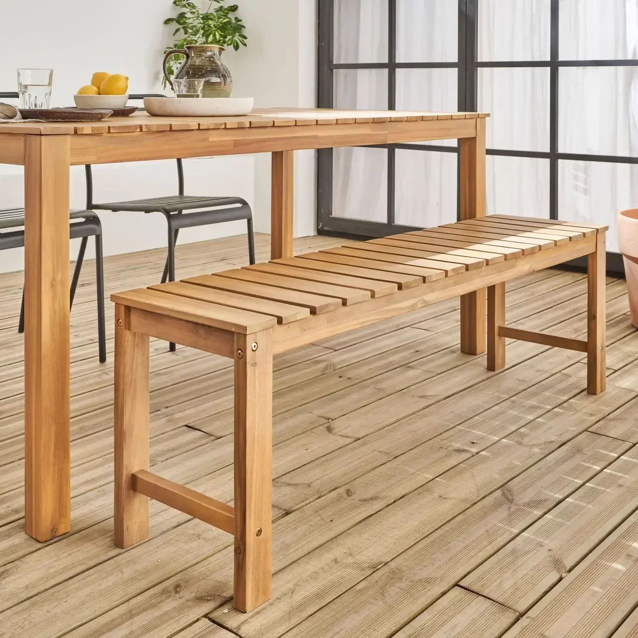 Banc de jardin bois acacia massif 2-3 places extérieur intérieur
