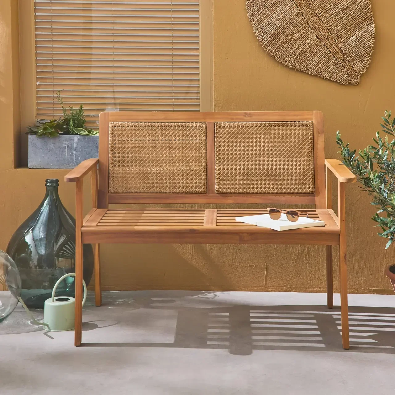 Banc jardin 2 places acacia massif cannage MANABI 110cm
