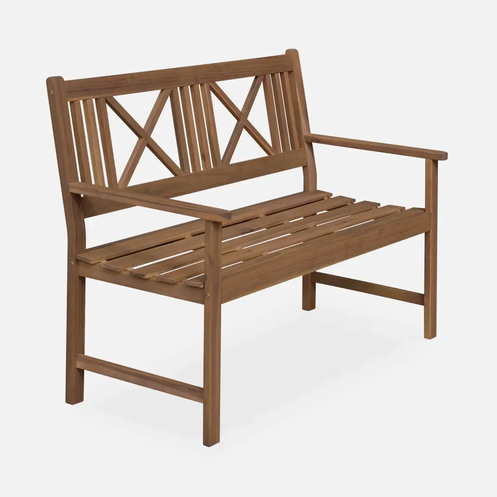 Banc de jardin 3 places en bois d'acacia massif avec dossier confortable