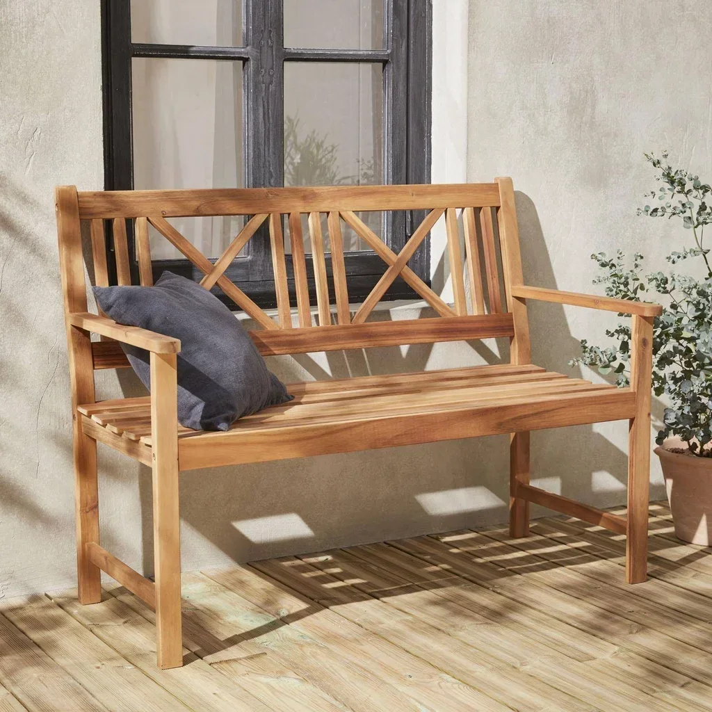 Banc de jardin 3 places en bois d'acacia massif avec dossier confortable