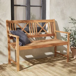 Banc de jardin 3 places en bois d'acacia massif avec dossier confortable