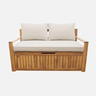 Banc coffre jardin bois acacia coussin rangement 110L Kuboa