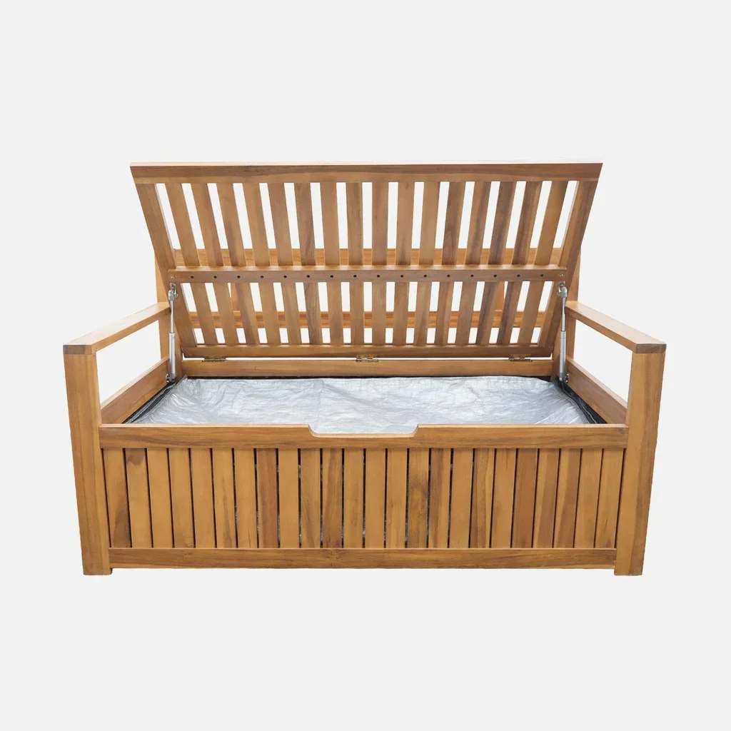 Banc coffre jardin bois acacia coussin rangement 110L Kuboa