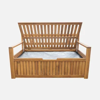 Banc coffre jardin bois acacia coussin rangement 110L Kuboa