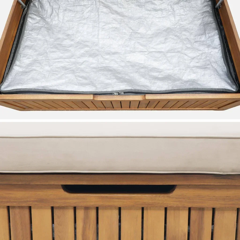 Banc coffre jardin bois acacia coussin rangement 110L Kuboa