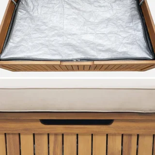 Banc coffre jardin bois acacia coussin rangement 110L Kuboa