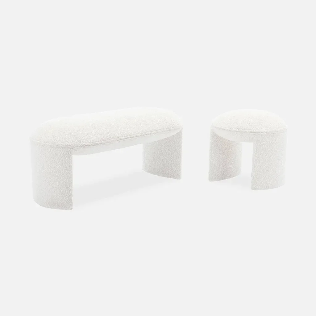 Banco de cama Shawn tela bouclé crema estilo escandinavo