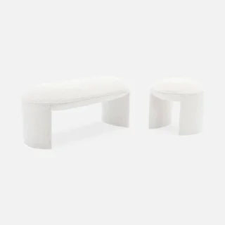 Banco de cama Shawn tela bouclé crema estilo escandinavo