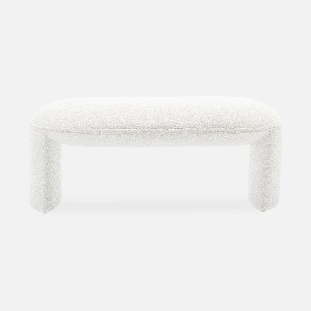 Banco de cama Shawn tela bouclé crema estilo escandinavo