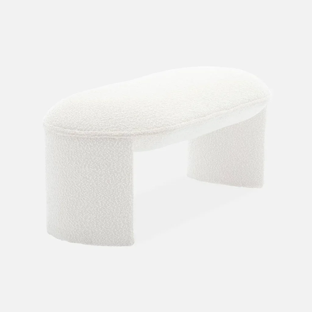 Banco de cama Shawn tela bouclé crema estilo escandinavo