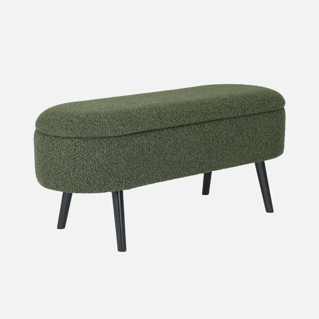 Banc rangement tissu bouclette bout de lit coffre intégré bois noir