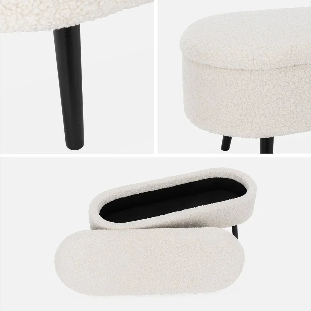 Banc rangement tissu bouclette bout de lit coffre intégré bois noir