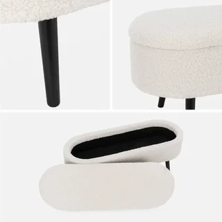 Banc rangement tissu bouclette bout de lit coffre intégré bois noir