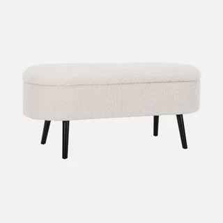 Banc rangement tissu bouclette bout de lit coffre intégré bois noir