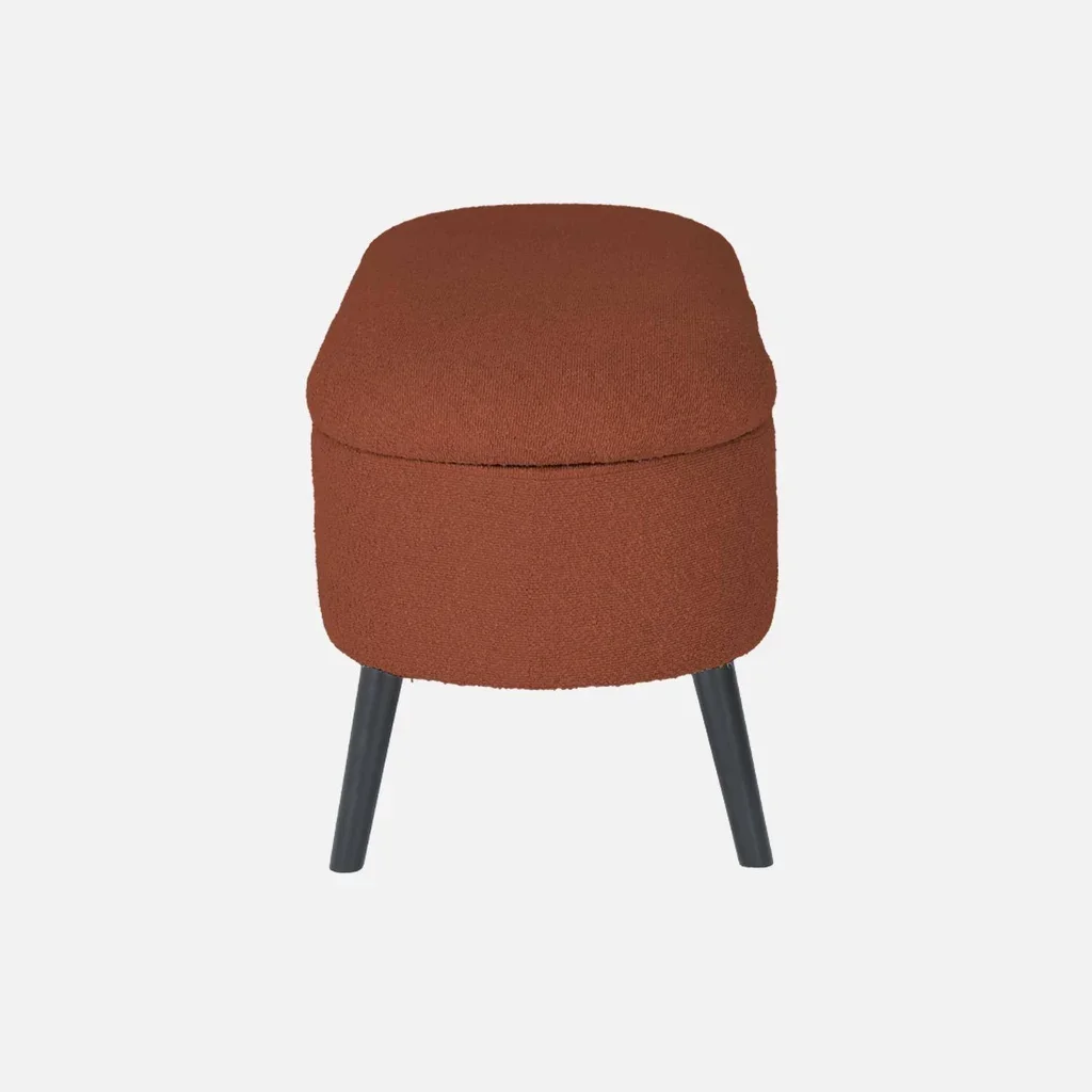 Banc de rangement tissu bouclette coffre intégré pieds bois noir