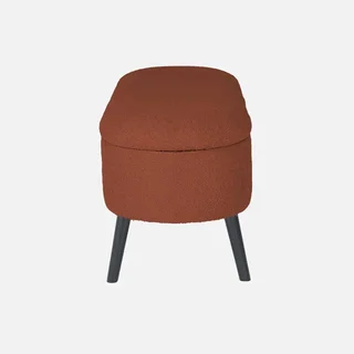 Banc de rangement tissu bouclette coffre intégré pieds bois noir