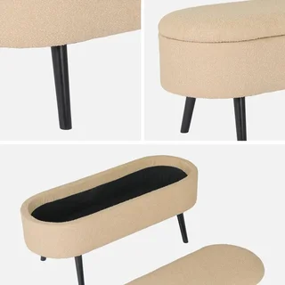 Banc rangement tissu bouclette banquette bout de lit coffre moderne