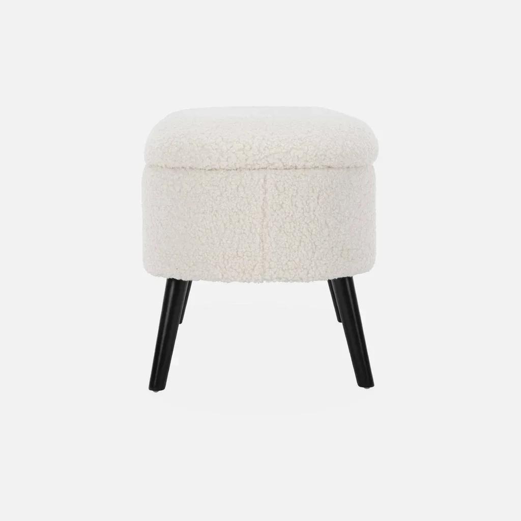 Banc rangement tissu bouclette bout de lit coffre intégré bois noir