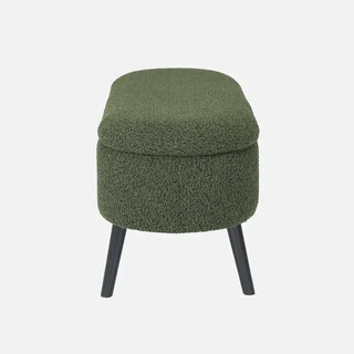 Banc rangement tissu bouclette bout de lit coffre intégré bois noir