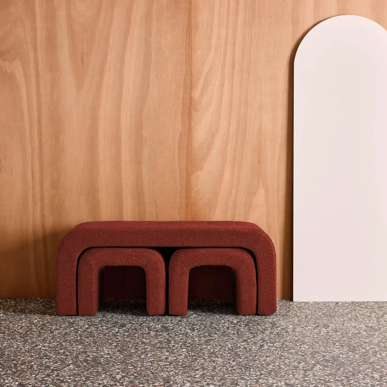 Banc tabourets gigognes bouclette bois recyclé salon entrée