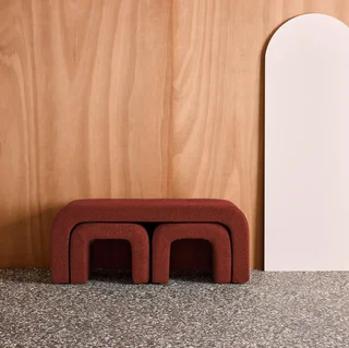 Banc tabourets gigognes bouclette bois recyclé salon entrée