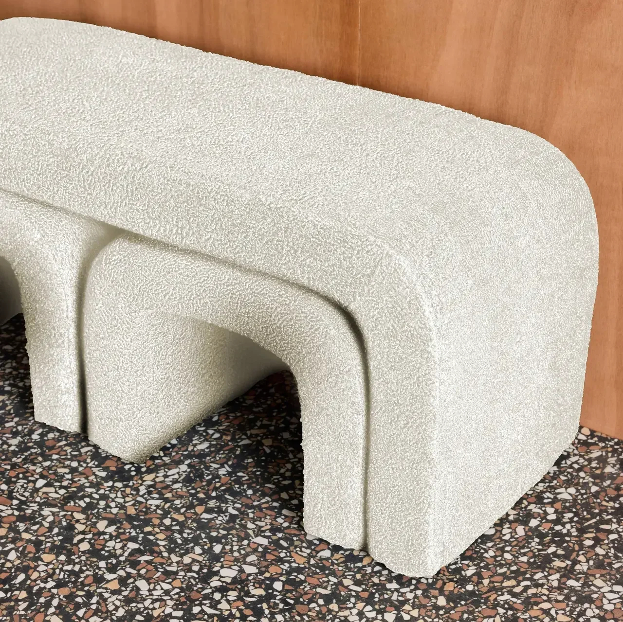 Banc tabourets gigognes bouclette bois pin recyclé salon cosy Ino