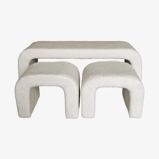 Banc tabourets gigognes bouclette bois pin recyclé salon cosy Ino