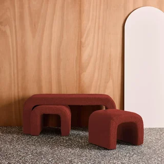 Banc tabourets gigognes bouclette bois recyclé salon entrée