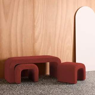 Banc tabourets gigognes bouclette bois recyclé salon entrée
