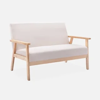 Banquette 2 places Isak bois hévéa tissu bleu émeraude style scandinave