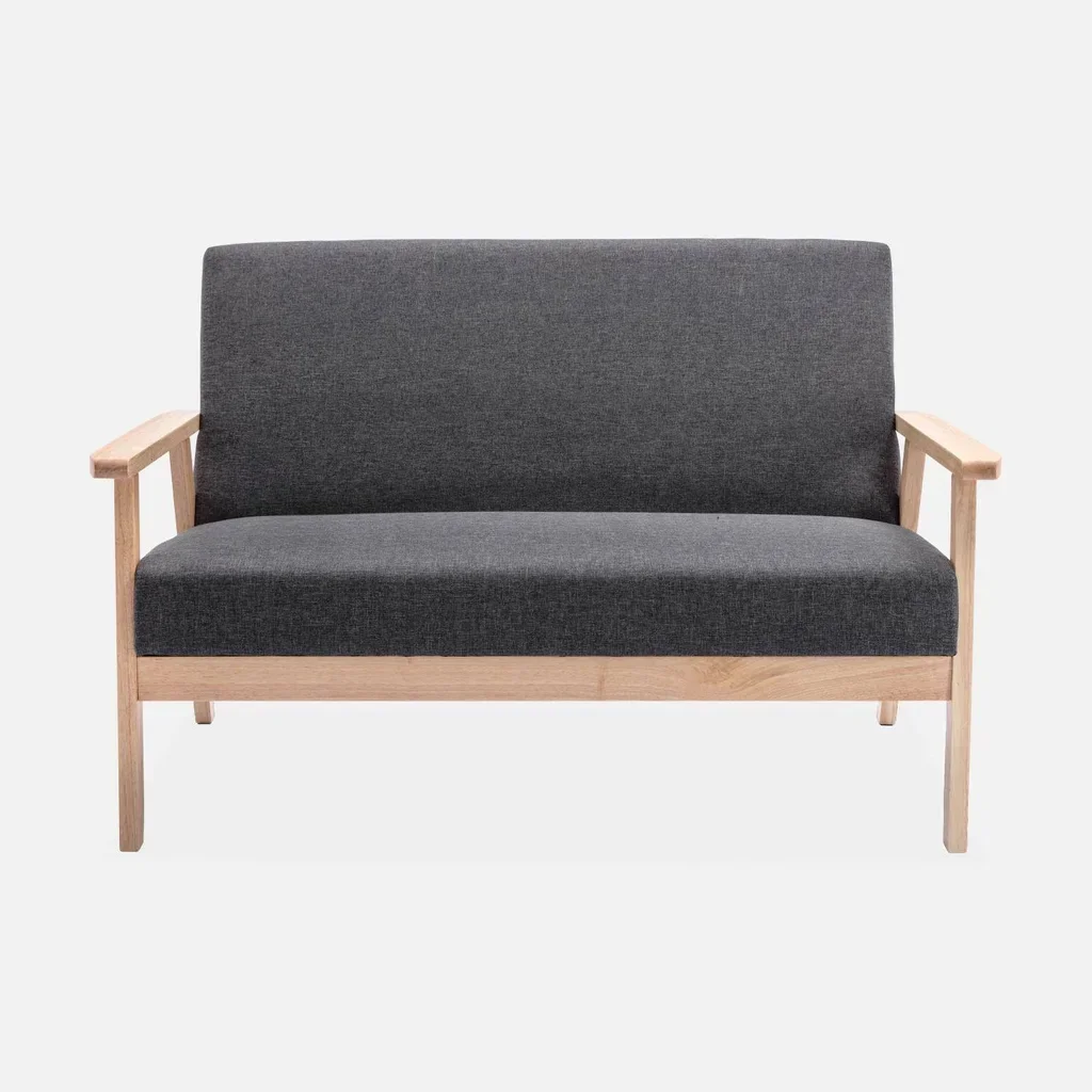 Banquette 2 places bois hévéa tissu bleu émeraude style scandinave Isak