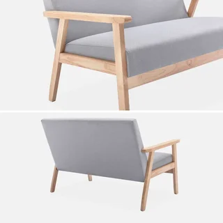 Banquette 2 places scandinave bois hévéa tissu bleu émeraude Isak