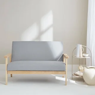Banquette 2 places scandinave bois hévéa tissu bleu émeraude Isak