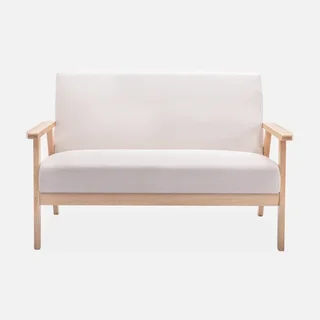 Banquette 2 places Isak bois hévéa tissu bleu émeraude style scandinave