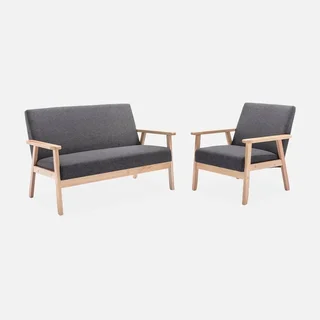 Banquette 2 places bois hévéa tissu bleu émeraude style scandinave Isak