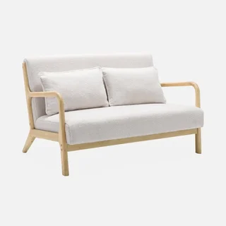 Banquette 2 places scandinave bois et tissu bouclette crème Lorens