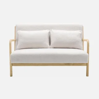 Banquette 2 places scandinave bois et tissu bouclette crème Lorens