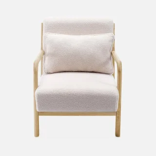 Banquette 2 places scandinave bois et tissu bouclette crème Lorens