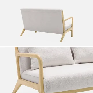 Banquette 2 places scandinave bois et tissu bouclette crème Lorens