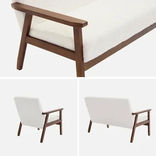 3-Sitzer-Sofa und skandinavischer Sessel Hevea Hellnuss Weiß Bouclé