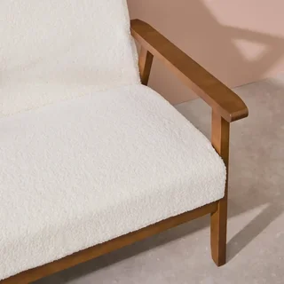 3-Sitzer-Sofa und skandinavischer Sessel Hevea Hellnuss Weiß Bouclé