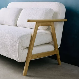 Banco Convertible Sven 2 Plazas Madera Maciza Hevea Bouclé Crema Estilo Escandinavo