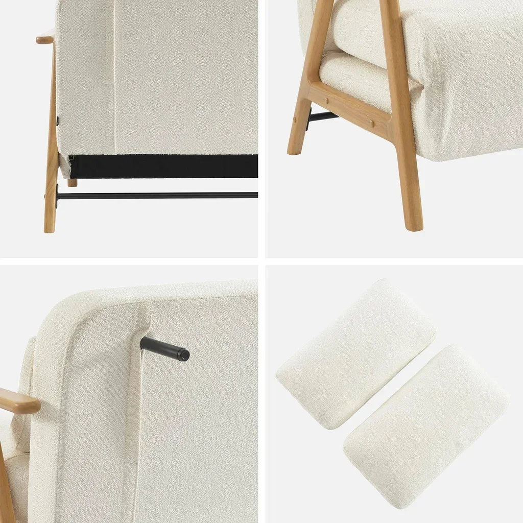 Banco Convertible Sven 2 Plazas Madera Maciza Hevea Bouclé Crema Estilo Escandinavo