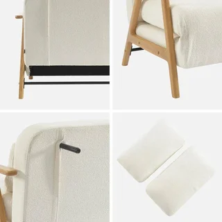 Banco Convertible Sven 2 Plazas Madera Maciza Hevea Bouclé Crema Estilo Escandinavo