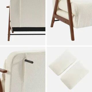 Banquette convertible 2 places Sven bois hévéa noyer clair tissu bouclette