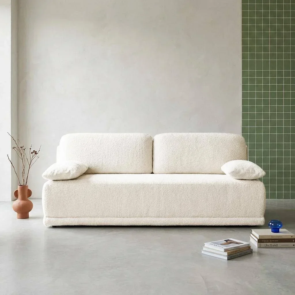 Banquette convertible Nelson 3 places tissu bouclette avec coffre rangement