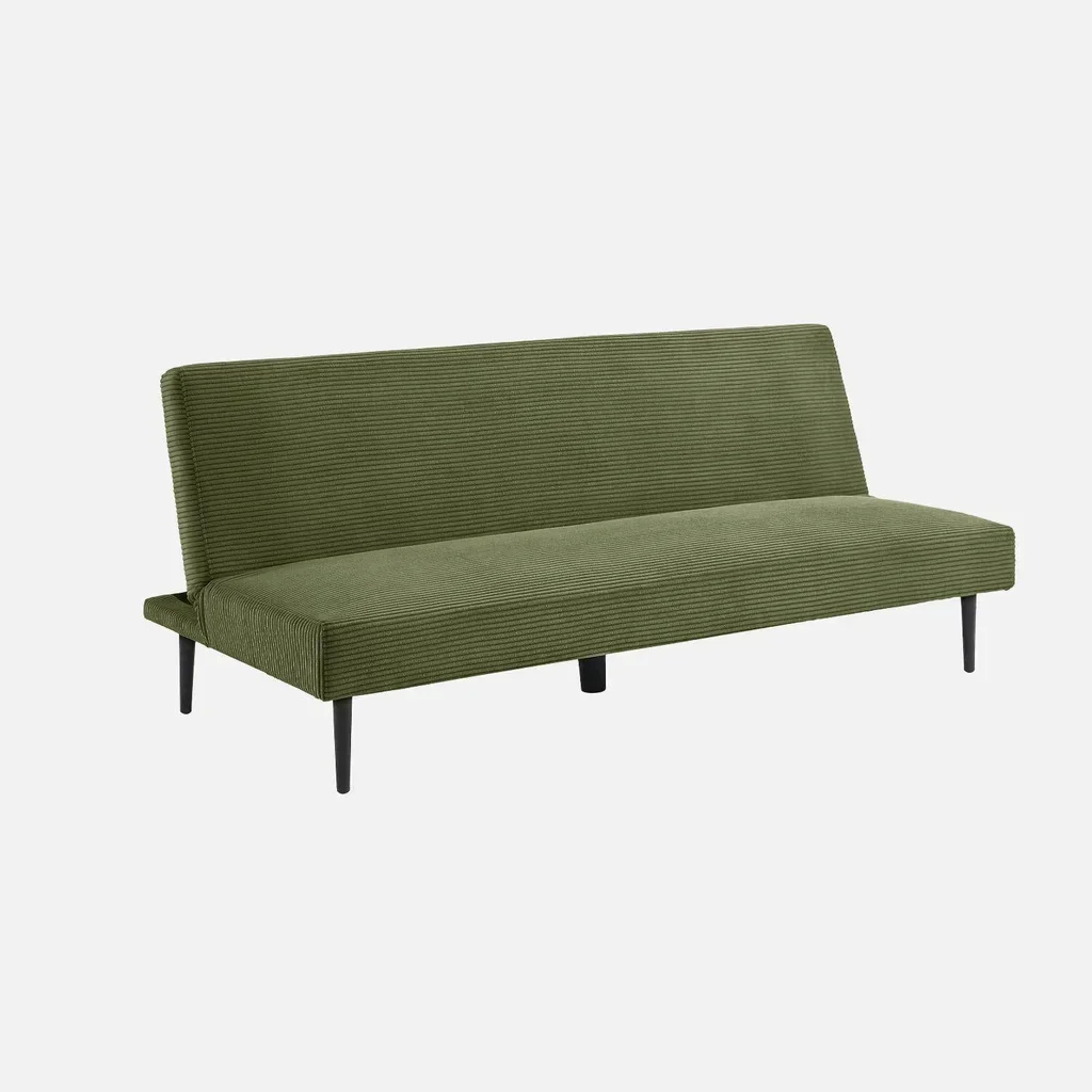 Cremefarbene Cord-Sam 3-Sitzer-Schlafsofa mit schwarzen Metallbeinen Max